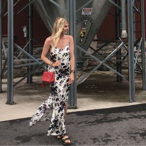 Gianni Floral Slip Maxi Dress in White, purple and green